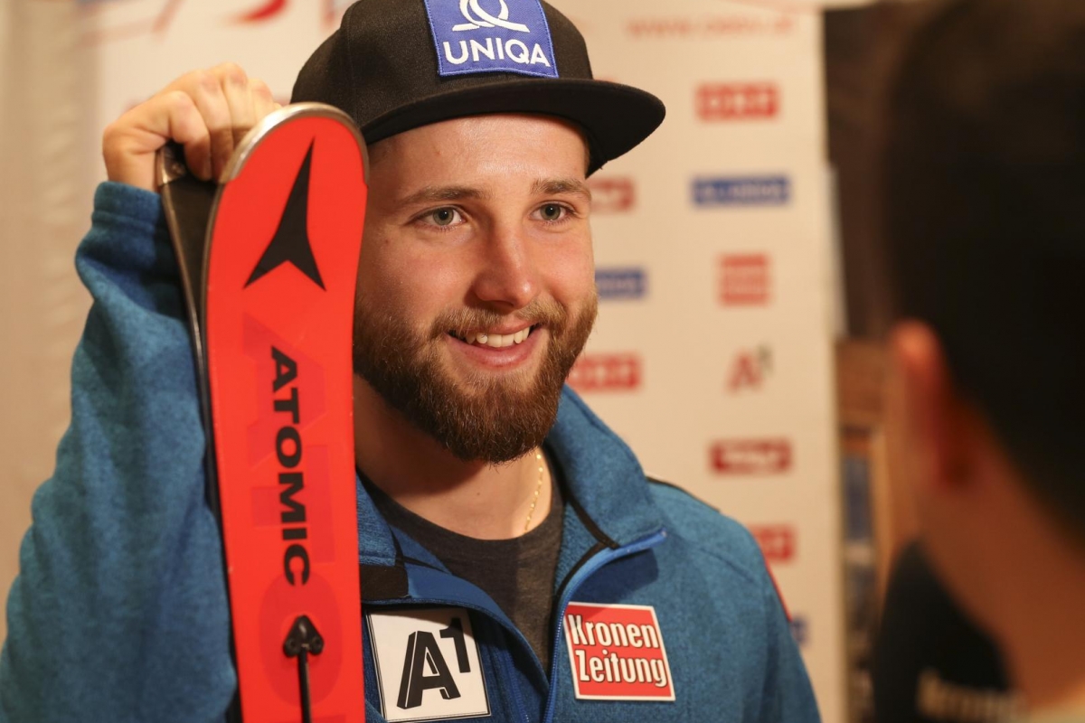 KITZBUEHEL,AUSTRIA,17.JAN.18 - ALPINE SKIING - FIS World Cup, men, Hahnenkamm-race, side event, press conference OESV. Image shows Marco Schwarz (AUT). Photo: GEPA pictures/ Wolfgang Grebien