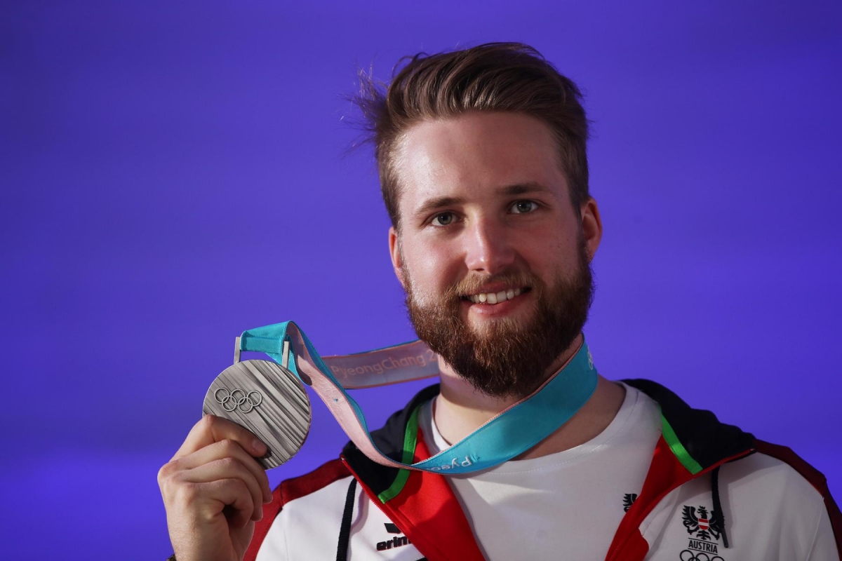 PYEONGCHANG,SOUTH KOREA,24.FEB.18 - OLYMPICS - Olympic Winter Games PyeongChang 2018, Austria House evening. Image shows Marco Schwarz (AUT). keywords: medal.  Photo: GEPA pictures/ Andreas Pranter